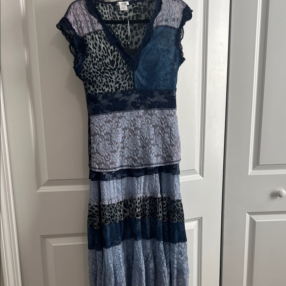 Baby blue two piece lace, top and skirt